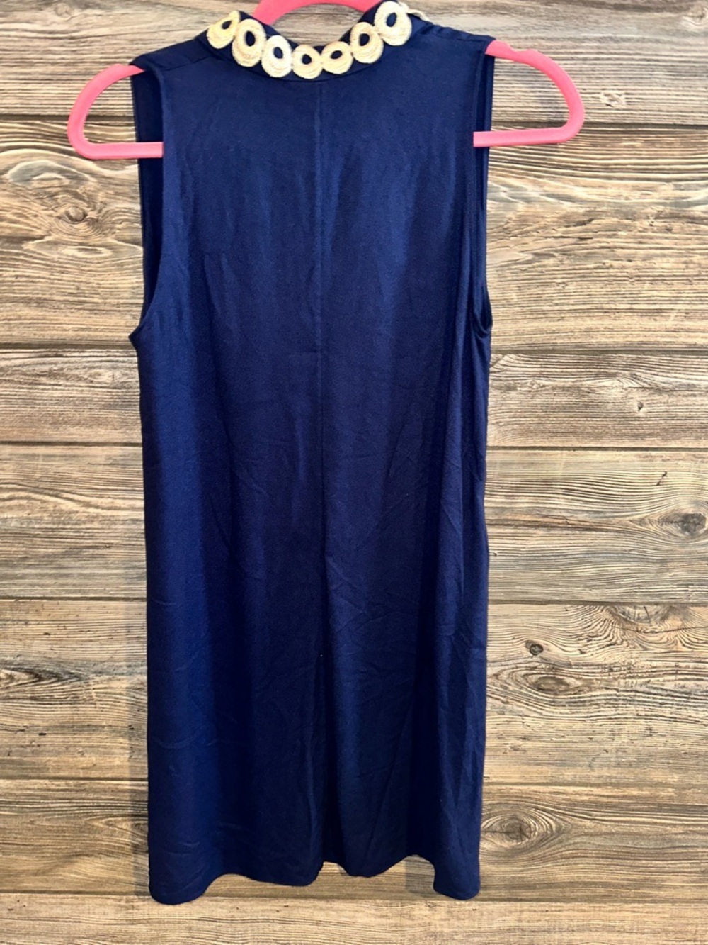 Lilly Pulitzer Jane Navy Sleeveless Shift Dress Gold Ring Trim Zipper Neck 4 - Picture 6 of 7